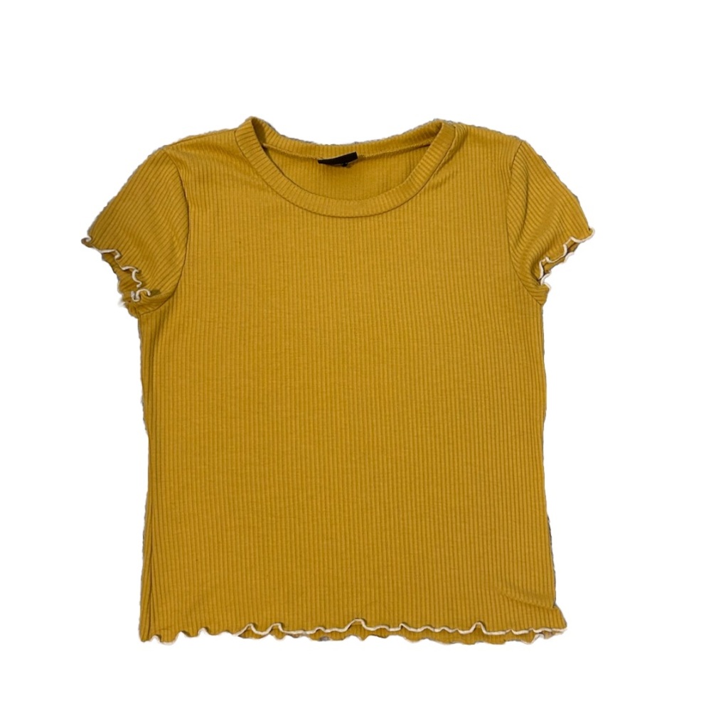 Rue21 Women’s Yellow Ribbed Shirt Lettuce Trim Size XS